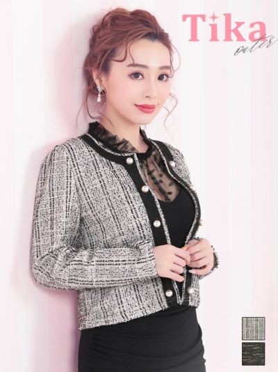 ノーカラーパールラインデザインツイードボレロ...