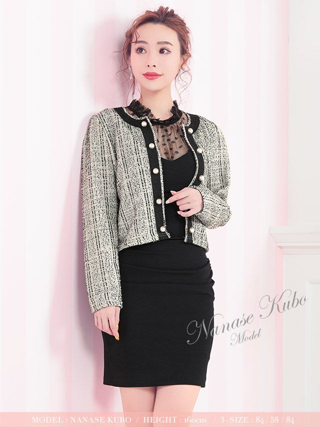 イメージ画像2 ノーカラーパールラインデザインツイードボレロカーディガン