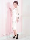 キャバドレス ミディアムドレス 韓国ドレス 膝丈 大きいサイズ Tika ティカ ベルスリーブリボンモノトーンタイトスリットミディアムドレス