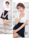 イメージ画像2 キャバドレス 韓国 [Tika/ティカ]久保七瀬着用 レース スタンド フリル チョーカー リボン バイカラー フレア ミニドレス ホワイト×ネイビー S?Lサイズ 韓国ドレス キャバ ドレス aライン 大きいサイズ ミニ 膝丈 キャバワンピ 私服 シンプル ワンピース 白 紺 通販
