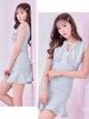 イメージ画像8 キャバドレス 韓国 [Tika/ティカ]黒崎みさ着用 ネックリボン レース 裾フリル ミニドレス ブルー ブラック S?Lサイズ 韓国ドレス キャバ ドレス 大きいサイズ ミニ 膝丈 キャバワンピ 私服 シンプル ワンピース 青 黒 通販