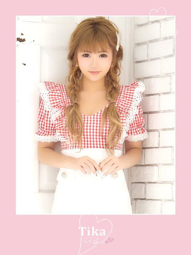 イメージ画像1 キャバドレス 韓国 [Tika/ティカ]聖菜着用 ギンガムチェック ケミカル レース フリル タイト ミニドレス レッドチェック×ホワイト S?Lサイズ 韓国ドレス キャバ ドレス 大きいサイズ ミニ 膝丈 キャバワンピ 私服 シンプル ワンピース 赤 白 通販