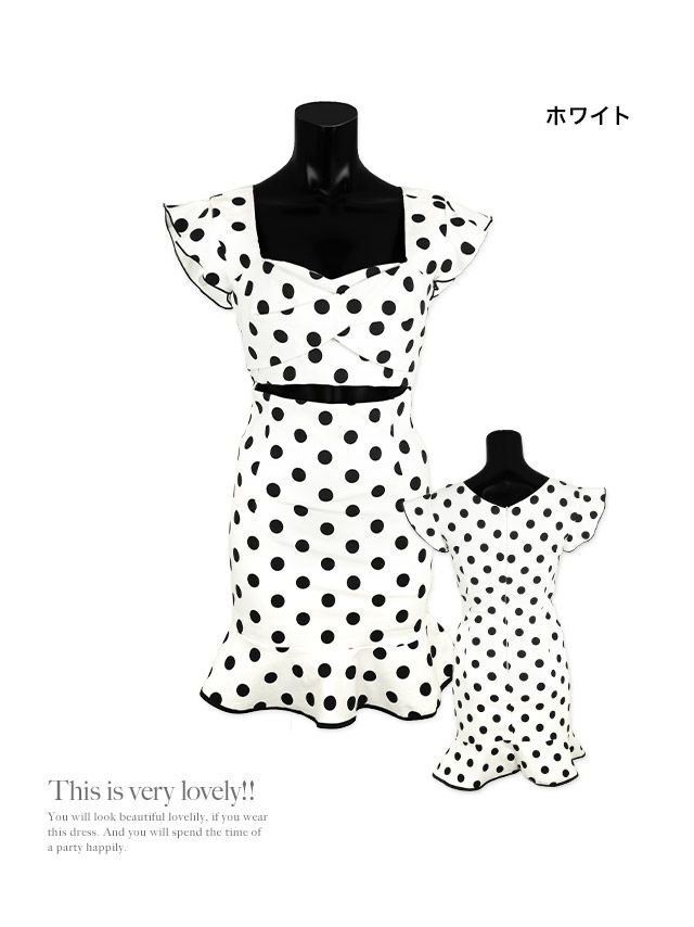 イメージ画像12   キャバドレス ミニドレス 大きいサイズ ミニ丈 タイト Tika ティカ ウエストカット裾フリルドット柄タイトミニドレス