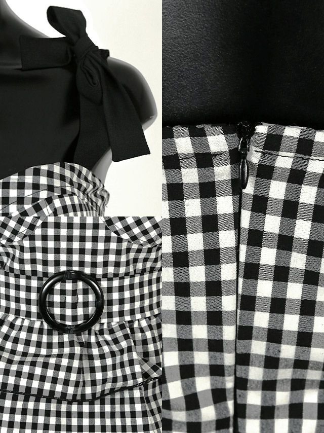 イメージ画像8 キャバドレス 韓国 [Tika/ティカ]黒崎みさ着用 ブロックチェック ぺプラム ウエスト リングベルト タイト ミニドレス ブラック S?Lサイズ 韓国ドレス キャバ ドレス 大きいサイズ ミニ 膝丈 キャバワンピ 私服 シンプル ワンピース 体型カバー 黒 通販