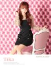 イメージ画像1 キャバドレス 安い Tika ティカ 一條りおな着用 ハイネック フリル ドット柄 シースル ダブルボタン フレア ミニドレス ベージュ×ブラック S?XLサイズ キャバ ドレス 大きいサイズ aライン ミニ 膝丈 可愛い 通販