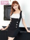 メイン画像 キャバドレス 韓国 [Tika/ティカ]明日花キララ着用 ドット フラワー レース パフスリーブ サロペット風 タイト ミニドレス ホワイト×ブラック S?Lサイズ 韓国ドレス キャバ ドレス 大きいサイズ ミニ 膝丈 キャバワンピ 私服 シンプル ワンピース 白 黒 通販