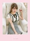 イメージ画像1 キャバドレス 韓国 [Tika/ティカ]黒崎みさ着用 ネックリボン レース裾 フリル チェック ミニドレス ホワイト チェック S?Lサイズ 韓国ドレス キャバ ドレス 大きいサイズ 袖あり 半袖 ミニ 膝丈 キャバワンピ 私服 シンプル ワンピース 白 黒 清楚 通販