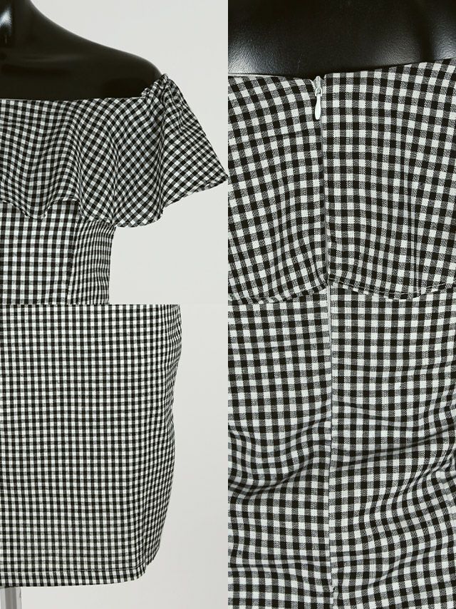 イメージ画像8 キャバドレス 激安 Tikaholic ティカホリック 中尾みほ着用 オフショル フリル ブロックチェック タイトドレス ブラック×ホワイトチェック S?Lサイズ キャバ ドレス 大きいサイズ タイトドレス ナイトドレス キャバ嬢 キャバクラ ラウンジ スナック 安い 通販