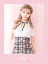 イメージ画像1 キャバドレス 韓国 [Tika/ティカ]綾野あすか着用 フラワー レース ハイネック リボン チェック 裾フリル ミニドレス ホワイト×ベージュ S?Lサイズ 韓国ドレス キャバ ドレス 大きいサイズ ミニ 膝丈 キャバワンピ 私服 シンプル ワンピース 通販
