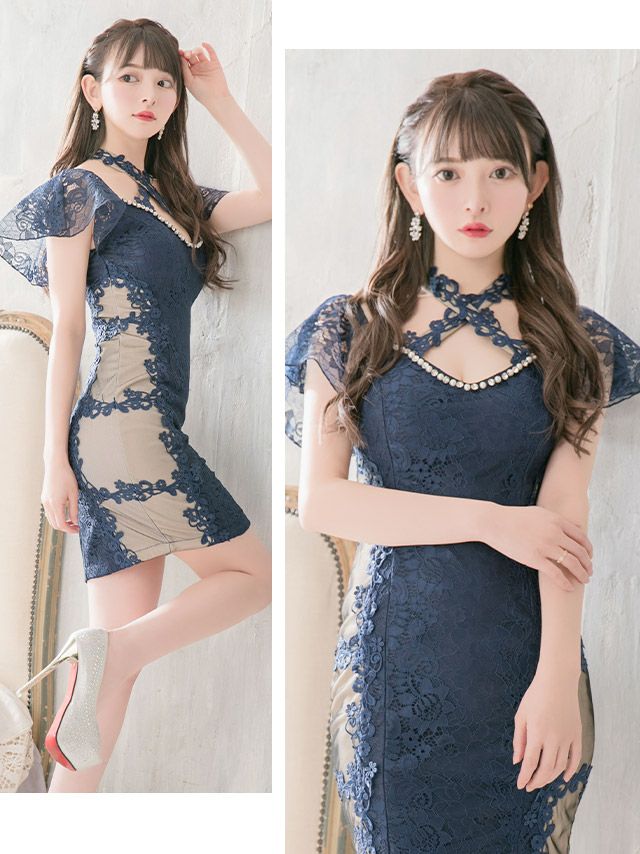 イメージ画像2 Tika S?/XLサイズ 黒崎みさ着用 クロスネックフレスリーブサイドシースルー切り替え×総レースタイトミニドレス 4サイズ展開 /レディース/キャバドレス【キャバ嬢 キャバクラ キャバドレス ドレス ラウンジ スナック ナイトワーク お水】