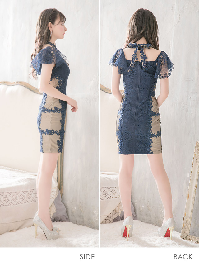 イメージ画像6 Tika S?/XLサイズ 黒崎みさ着用 クロスネックフレスリーブサイドシースルー切り替え×総レースタイトミニドレス 4サイズ展開 /レディース/キャバドレス【キャバ嬢 キャバクラ キャバドレス ドレス ラウンジ スナック ナイトワーク お水】