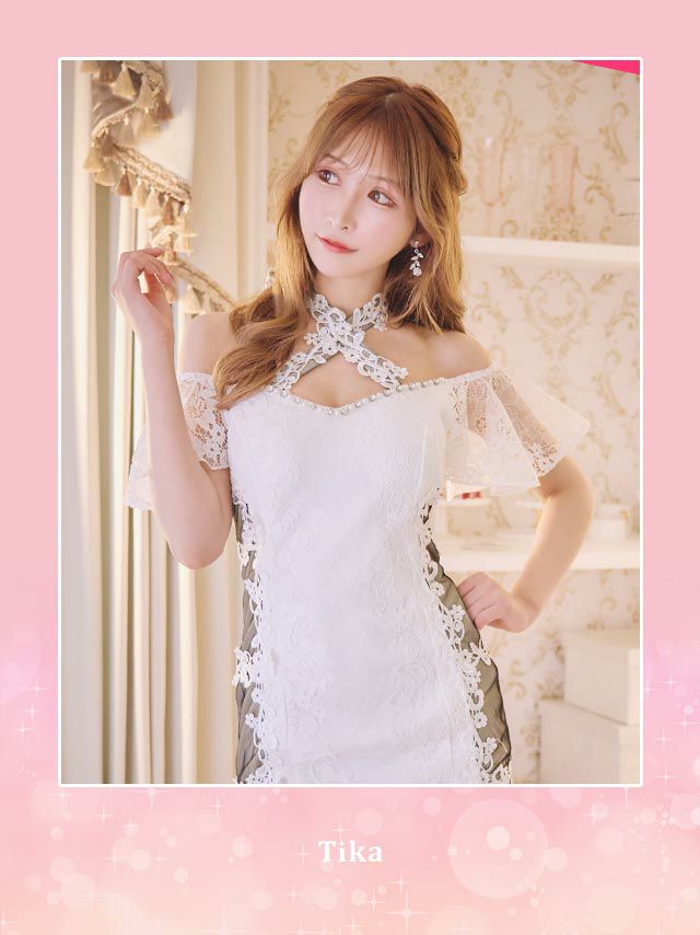 イメージ画像7 Tika S?/XLサイズ 黒崎みさ着用 クロスネックフレスリーブサイドシースルー切り替え×総レースタイトミニドレス 4サイズ展開 /レディース/キャバドレス【キャバ嬢 キャバクラ キャバドレス ドレス ラウンジ スナック ナイトワーク お水】