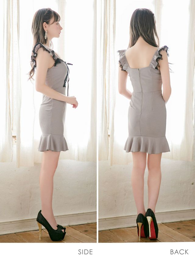 イメージ画像5 Tika S?/Lサイズ 黒崎みさ着用 編み上げフリルレースマーメイドラインミニドレス  3サイズ展開 /レディース/キャバドレス【キャバ嬢 キャバクラ キャバドレス ドレス ラウンジ スナック ナイトワーク お水】