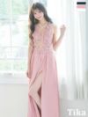 メイン画像 シースルーフラワー刺繍ビジューデザインAラインスリットロングドレス ロングドレス ロング丈 マキシ丈 キャバドレス キャバ クラブ ラウンジ キャバクラ ホワイト ピンク ブラック 白 黒 フレア 花柄 バースデー 誕生日 イベント ナイトドレス