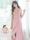 メイン画像 シースルーフラワー刺繍ビジューデザインAラインスリットロングドレス ロングドレス ロング丈 マキシ丈 キャバドレス キャバ クラブ ラウンジ キャバクラ ホワイト ピンク ブラック 白 黒 フレア 花柄 バースデー 誕生日 イベント ナイトドレス