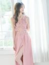 イメージ画像1 シースルーフラワー刺繍ビジューデザインAラインスリットロングドレス ロングドレス ロング丈 マキシ丈 キャバドレス キャバ クラブ ラウンジ キャバクラ ホワイト ピンク ブラック 白 黒 フレア 花柄 バースデー 誕生日 イベント ナイトドレス