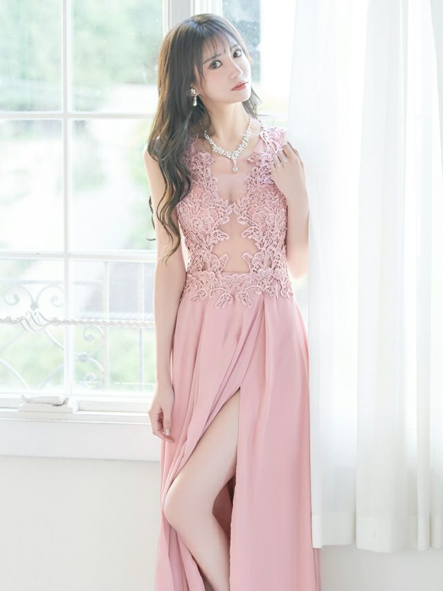 イメージ画像2 シースルーフラワー刺繍ビジューデザインAラインスリットロングドレス ロングドレス ロング丈 マキシ丈 キャバドレス キャバ クラブ ラウンジ キャバクラ ホワイト ピンク ブラック 白 黒 フレア 花柄 バースデー 誕生日 イベント ナイトドレス