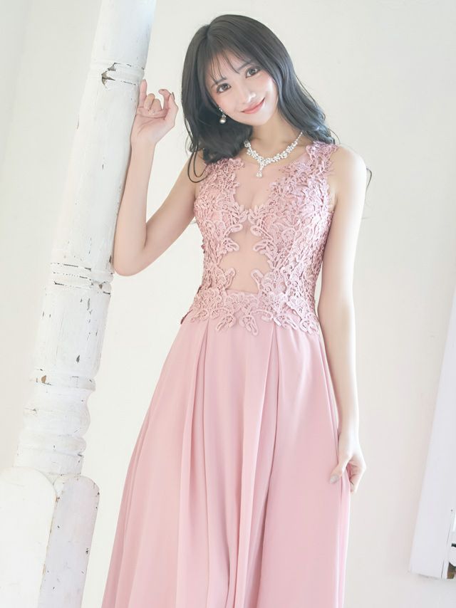 イメージ画像3 シースルーフラワー刺繍ビジューデザインAラインスリットロングドレス ロングドレス ロング丈 マキシ丈 キャバドレス キャバ クラブ ラウンジ キャバクラ ホワイト ピンク ブラック 白 黒 フレア 花柄 バースデー 誕生日 イベント ナイトドレス