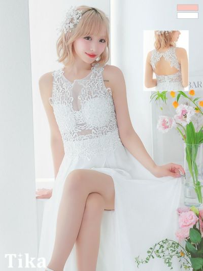 イメージ画像7 シースルーフラワー刺繍ビジューデザインAラインスリットロングドレス ロングドレス ロング丈 マキシ丈 キャバドレス キャバ クラブ ラウンジ キャバクラ ホワイト ピンク ブラック 白 黒 フレア 花柄 バースデー 誕生日 イベント ナイトドレス