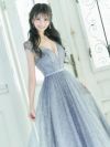 イメージ画像3 バストシースルーラメデザインAラインロングドレス キャバドレス キャバクラ キャバ クラブ ラウンジ スナック キャバクラドレス ナイトドレス ロング丈 マキシ丈 フレア ホワイト シルバー ブラック 白 黒 バースデードレス 誕生日 バースデー セクシー エレガント
