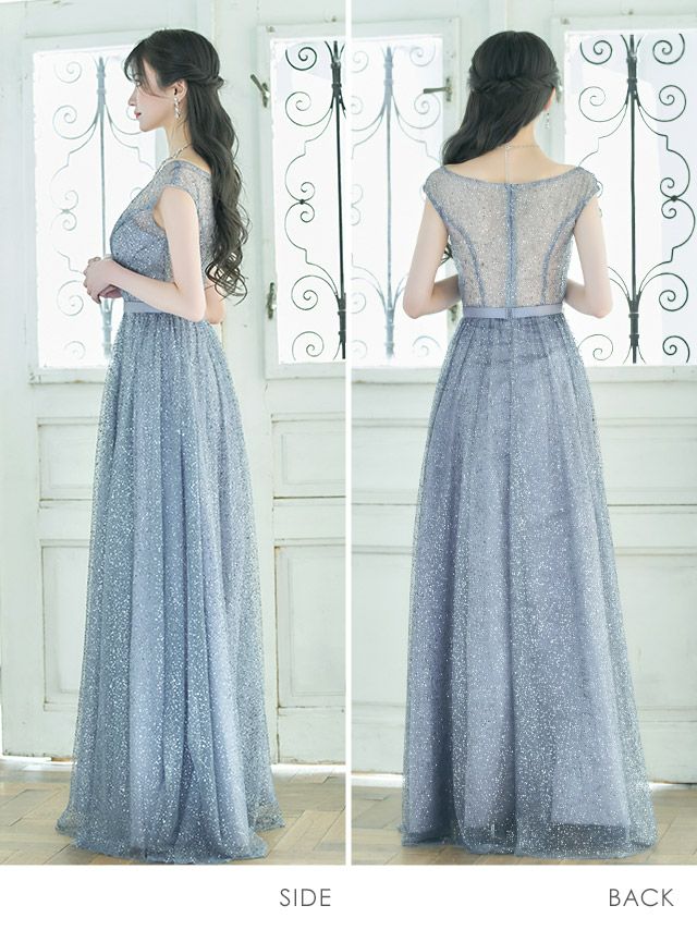 イメージ画像6 バストシースルーラメデザインAラインロングドレス キャバドレス キャバクラ キャバ クラブ ラウンジ スナック キャバクラドレス ナイトドレス ロング丈 マキシ丈 フレア ホワイト シルバー ブラック 白 黒 バースデードレス 誕生日 バースデー セクシー エレガント