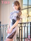 メイン画像 キャバドレス ミニ丈 ミニドレス Tika ネックリボンアシメフリルショルダーフラワー刺繍ビジューレースタイトミニドレス