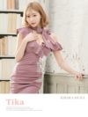 イメージ画像7 キャバドレス ミニ丈 ミニドレス Tika ネックリボンアシメフリルショルダーフラワー刺繍ビジューレースタイトミニドレス
