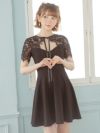 キャバドレス ミニドレス フレアドレス Aライン 大きいサイズ Tika ティカ レーススリーブネックリボンAラインフレアミニドレス