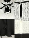 イメージ画像9 [韓国ドレス] ネックリボンカラーレースフリルドッキングAラインフレアミニドレス (ホワイト×ブラック/ピンク×ネイビー) (Sサイズ/Mサイズ/Lサイズ)