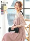 ウエストギャザーシフォンロングスカートレースフレアスリーブ結婚式パーティードレス