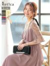 ウエストギャザーシフォンロングスカートレースフレアスリーブ結婚式パーティードレス
