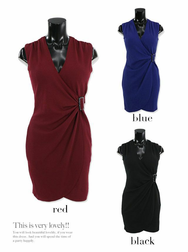 イメージ画像5 バックレースカシュクールウエストベルトタイトミニドレス (レッド/ブルー/ブラック) (Mサイズ) (杉山佳那恵/キャバドレス着用)