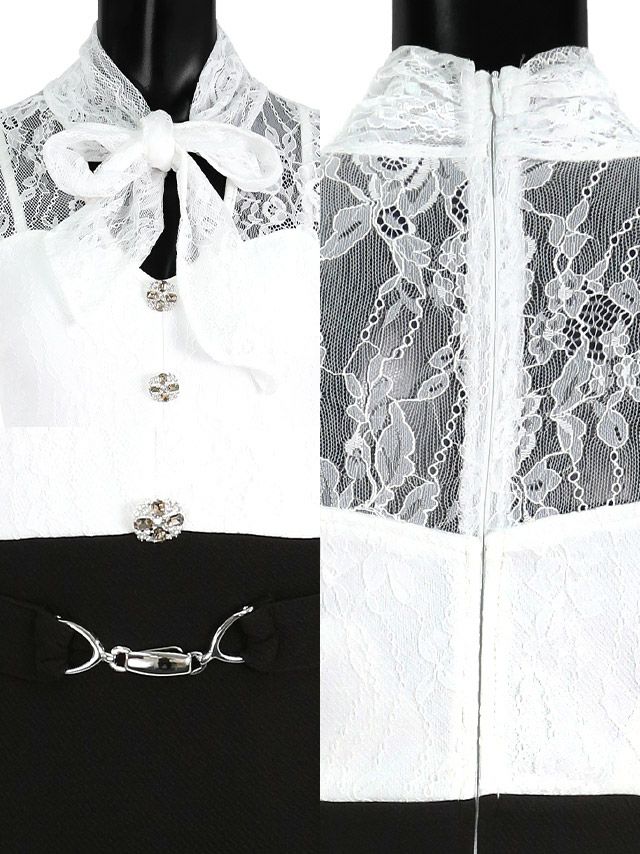 イメージ画像8 ネックリボン リボン フラワー　花柄 レース ウエストベルト 切り替え ロング ロングドレス ロング丈 マキシ丈 スリット マーメイドドレス マーメイド タイト タイトドレス キャバドレス キャバクラ クラブ ラウンジ スナック 大きいサイズ ホワイト ブラック モノトーン シンプル 激安 セクシー