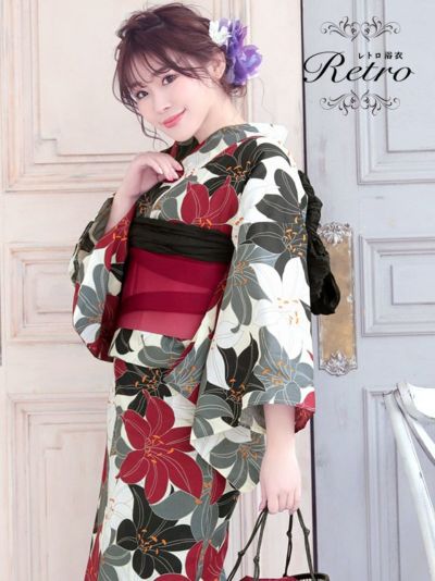 [SALE] [浴衣] 4色百合柄 レトロシ...