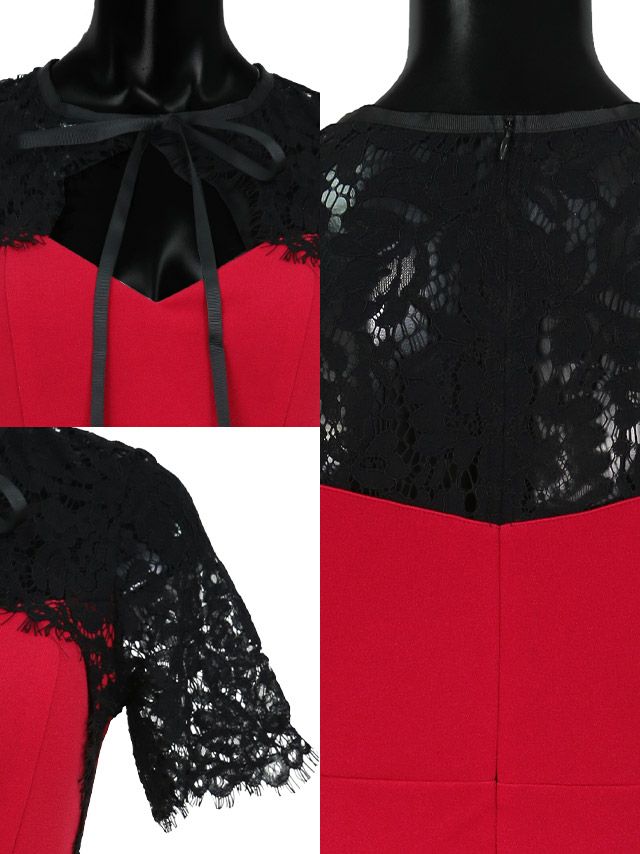 キャバドレス ミニドレス フレアドレス Aライン 大きいサイズ Tika ティカ ネックリボン袖レースAラインフレアミニドレス