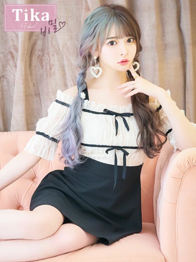 メイン画像 韓国ドレス 韓国 オフショル レース ドット リボン ドット柄 フレア Aライン ミニドレス ミニ ワンピース ミニワンピ キャバドレス キャバ キャバクラ クラブ ラウンジ スナック 膝丈 大きいサイズ オープンショルダー レトロ ガーリー 可愛い 激安
