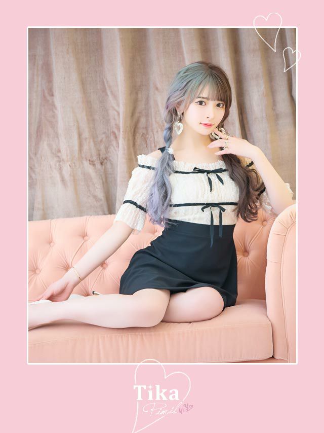 イメージ画像1 韓国ドレス 韓国 オフショル レース ドット リボン ドット柄 フレア Aライン ミニドレス ミニ ワンピース ミニワンピ キャバドレス キャバ キャバクラ クラブ ラウンジ スナック 膝丈 大きいサイズ オープンショルダー レトロ ガーリー 可愛い 激安