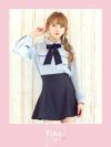 [韓国ドレス] セットアップ長袖パフスリーブブラウス×ハイウエスト切替フレアミニガーリースタイルドレス (Sサイズ/Mサイズ) (椎名美月/キャバドレス着用)