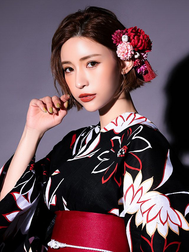 イメージ画像4 髪飾り ヘアアクセサリー ヘアアクセ カラフル 花 フラワー お花 玉 タッセル セット 9点セット レッド ブルー 大人 子供 浴衣 着物 赤 青 Uピン コサージュ