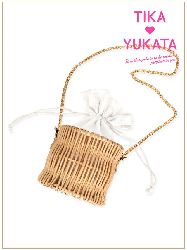 イメージ画像4 籠バッグ かごバッグ カゴバッグ 丸型 ラウンド型 ベージュ パール チェーン ショルダー ハンドバッグ 小さめ 大人 レディース 女性用 浴衣バッグ 和装 和服