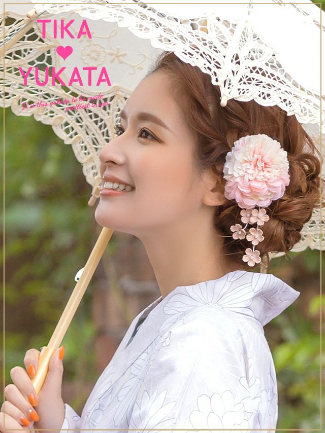 イメージ画像8 髪飾り ヘアアクセサリー ヘアアクセ カラフル グラデーション しだれ 小花 パール 花 フラワー お花  ピンク パープル 大人 子供 浴衣 着物 クリップ 帯飾り 華やか 女性 レディース