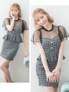 イメージ画像2 キャバドレス ミニドレス Tika シアーハイネックフレアスリーブ千鳥格子柄ペプラムタイトミニドレス チェック柄