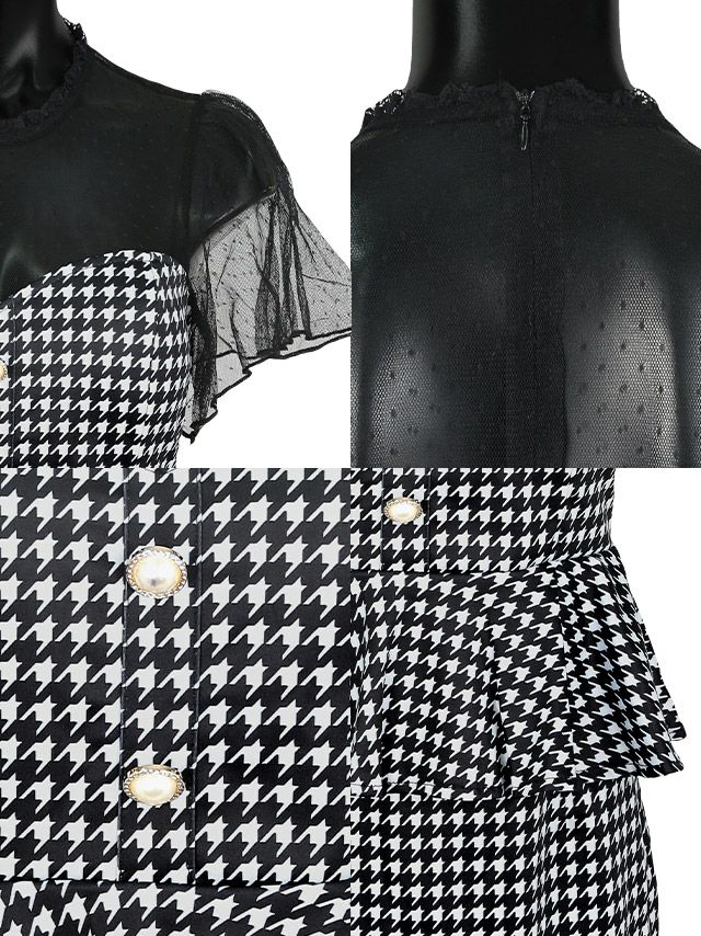 イメージ画像8 キャバドレス ミニドレス Tika シアーハイネックフレアスリーブ千鳥格子柄ペプラムタイトミニドレス チェック柄