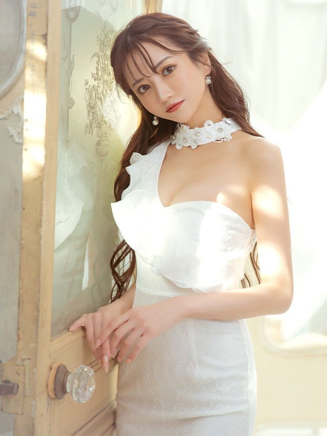 キャバドレス ミニドレス 大きいサイズ Tika ティカ フラワー刺繍レースチョーカーフリルワンショルダータイトミニドレス