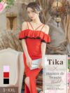 メイン画像 キャバドレス ロングドレス 大きいサイズ Tika ティカ オフショルバイカラーフリルタイトスリットロングドレス