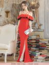 イメージ画像4 キャバドレス ロングドレス 大きいサイズ Tika ティカ オフショルバイカラーフリルタイトスリットロングドレス