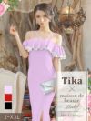 イメージ画像10  キャバドレス ロングドレス 大きいサイズ Tika ティカ オフショルバイカラーフリルタイトスリットロングドレス