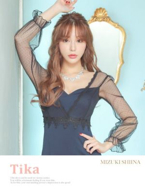イメージ画像1 キャバドレス ミニドレス 大きいサイズ Tika ティカ ドットチュール切り替え刺繍デザインタイトミニドレス