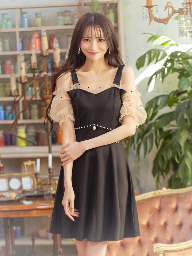 イメージ画像1 キャバドレス ミニドレス フレアドレス 大きいサイズ Tika ティカ シアーパフスリーブAラインフレアガーリーミニドレス