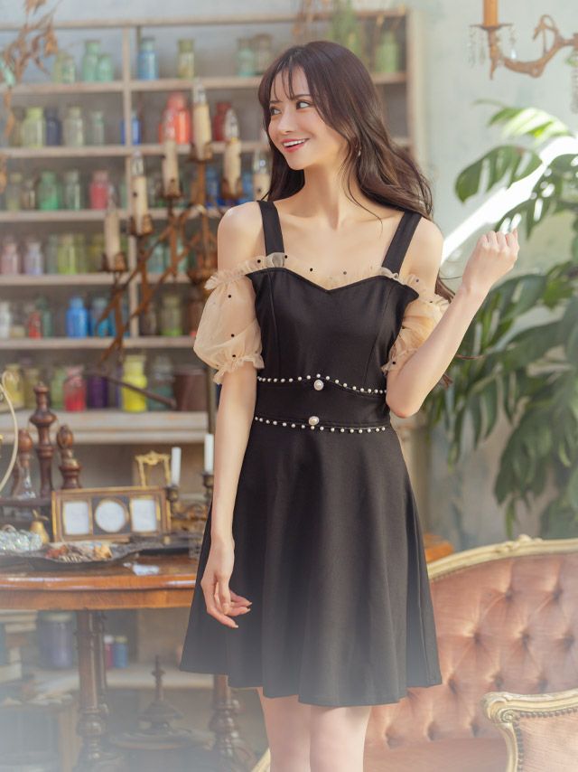 イメージ画像2 キャバドレス ミニドレス フレアドレス 大きいサイズ Tika ティカ シアーパフスリーブAラインフレアガーリーミニドレス